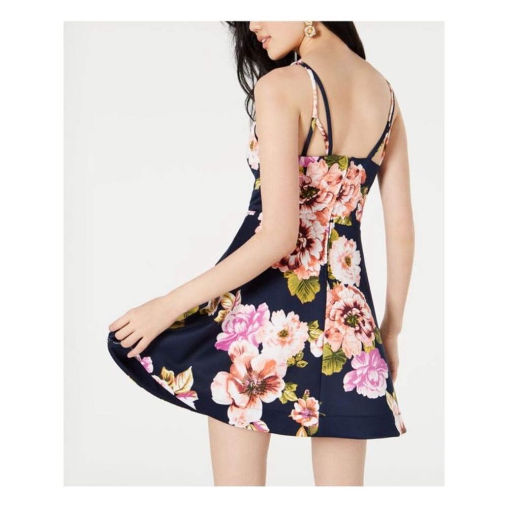 Speechless Navy Floral Backless Dress